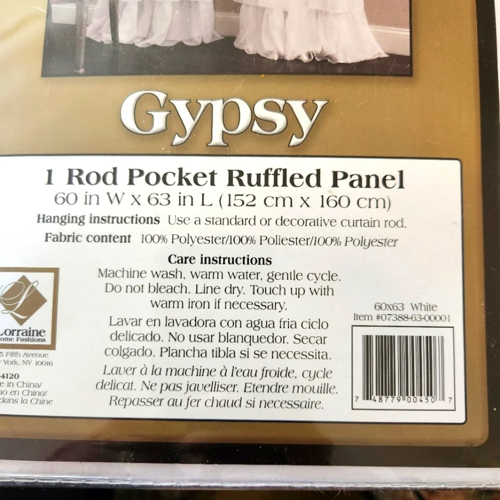 BB&B Curtains Crushed Voile Set of 3 Ruffled Rod Pocket Panels 60
